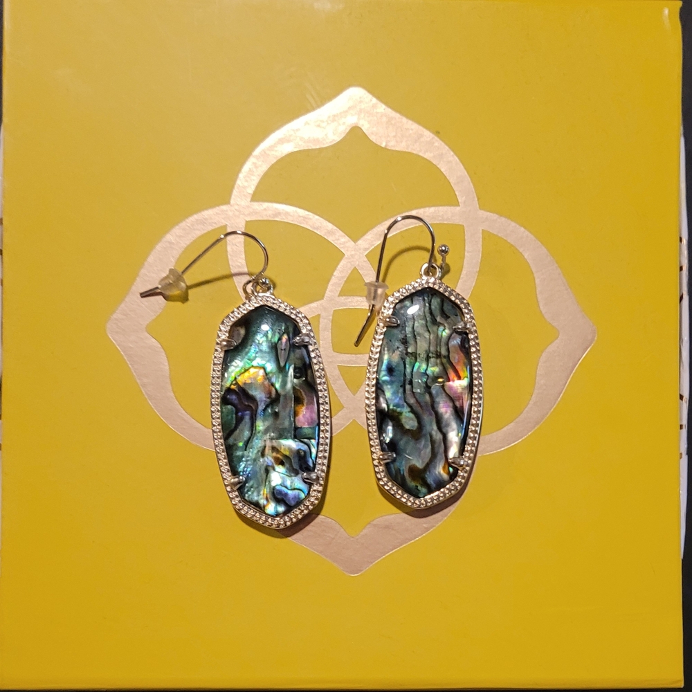 Kendra Scott Green and Blue Drop Earrings with Iridescent Inlay